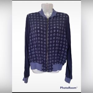 Amado~ Anthro navy blue embroidered Jacket size small
